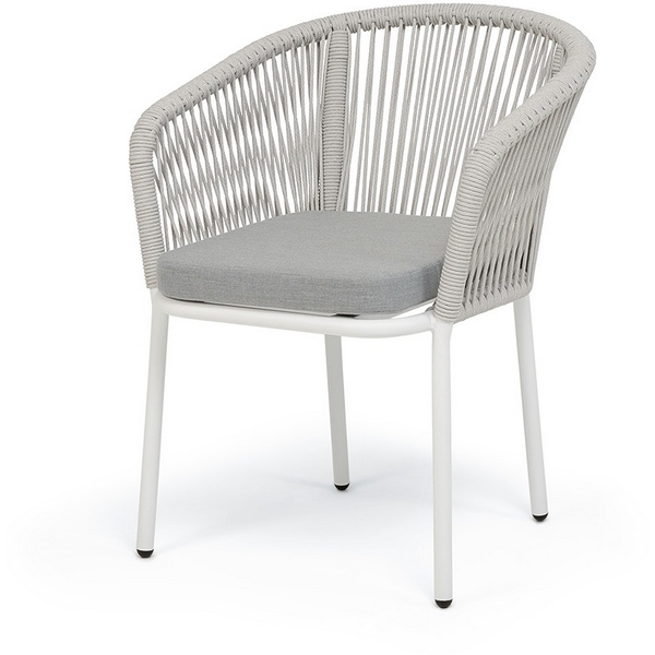 "Марсель" стул плетеный из роупа, каркас алюминий белый муар, роуп светло-серый меланж круглый tex, ткань светло-серая 4SIS арт.УТ-00008439, Марсель MAR-CH-001 W MuaT-mel- H-grey(H-gray)