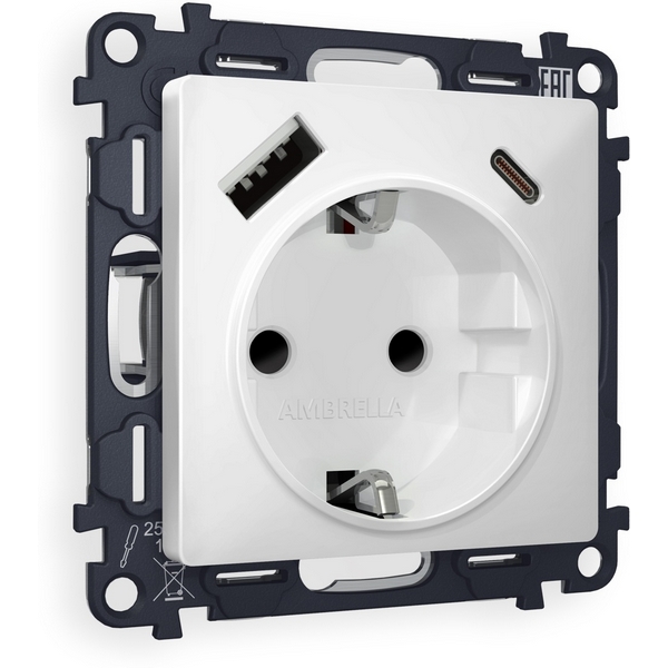 Комплект механизма Ambrella Volt электрической розетки ALFA MA130010 Белый матовый 2USB A+C 20W быстрая зарядка с заземлением со шторками 2P+E 16A-250V QUANT, Quant MA130010
Комплект механизма Ambrella Volt электрической розетки ALFA MA130010 Белый матовый 2USB A+C 20W быстрая зарядка с заземлением со шторками 2P+E 16A-250V QUANT, Quant MA130010
