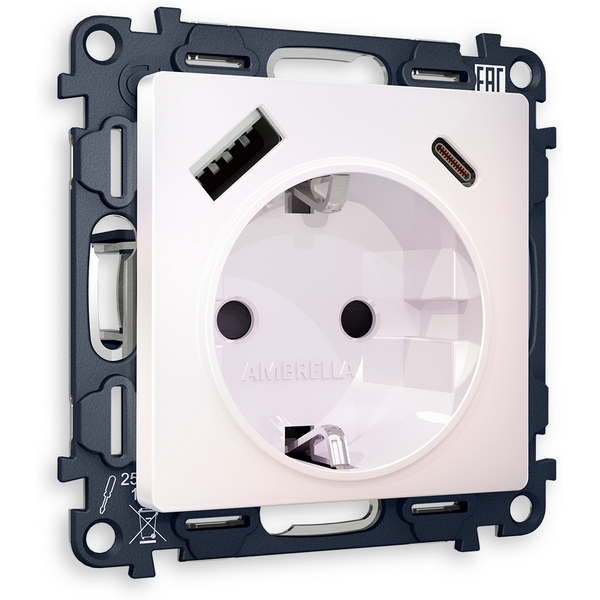 Комплект механизма Ambrella Volt электрической розетки ALFA MA210010 Жемчуг 2USB A+C 20W быстрая зарядка с заземлением и шторками 2P+E 16A-250V QUANT, Жемчужный, Quant MA210010
Комплект механизма Ambrella Volt электрической розетки ALFA MA210010 Жемчуг 2USB A+C 20W быстрая зарядка с заземлением и шторками 2P+E 16A-250V QUANT, Жемчужный, Quant MA210010
