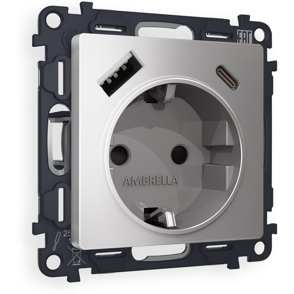 Комплект механизма Ambrella Volt электрической розетки ALFA MA510010 Сталь матовый 2USB A+C 20W быстрая зарядка с заземлением и шторками 2P+E 16A-250V QUANT, Серый, Quant MA510010
Комплект механизма Ambrella Volt электрической розетки ALFA MA510010 Сталь матовый 2USB A+C 20W быстрая зарядка с заземлением и шторками 2P+E 16A-250V QUANT, Серый, Quant MA510010