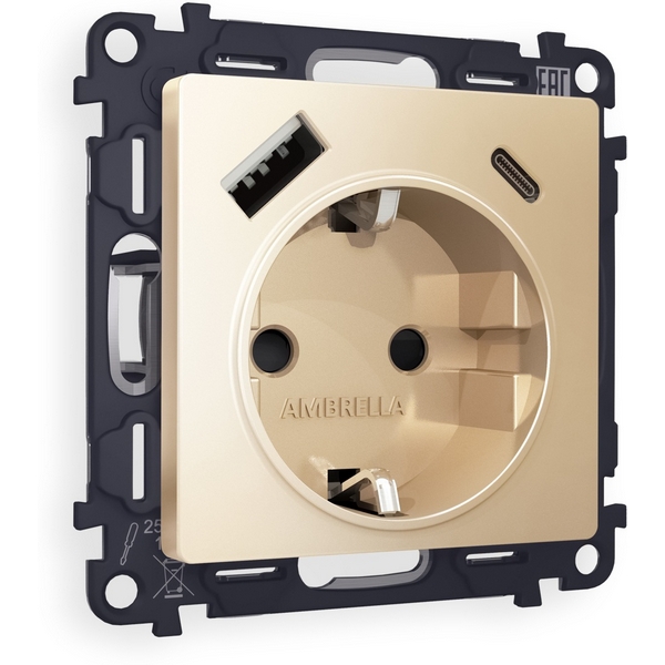 Комплект механизма Ambrella Volt электрической розетки ALFA MA610010 Шампань 2USB A+C 20W быстрая зарядка с заземлением и шторками 2P+E 16A-250V QUANT, Quant MA610010
Комплект механизма Ambrella Volt электрической розетки ALFA MA610010 Шампань 2USB A+C 20W быстрая зарядка с заземлением и шторками 2P+E 16A-250V QUANT, Quant MA610010