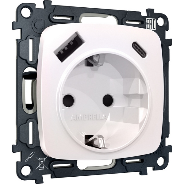 Комплект механизма Ambrella Volt электрической розетки OMEGA MO210010 Жемчуг 2USB A+C 20W быстрая зарядка с заземлением и шторками 2P+E 16A-250V QUANT, Жемчужный, Quant MO210010
Комплект механизма Ambrella Volt электрической розетки OMEGA MO210010 Жемчуг 2USB A+C 20W быстрая зарядка с заземлением и шторками 2P+E 16A-250V QUANT, Жемчужный, Quant MO210010