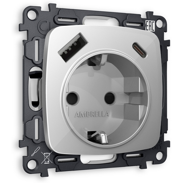 Комплект механизма Ambrella Volt электрической розетки OMEGA MO410010 Серебро глянец 2USB A+C 20W быстрая зарядка с заземлением и шторками 2P+E 16A-250V QUANT, Quant MO410010
Комплект механизма Ambrella Volt электрической розетки OMEGA MO410010 Серебро глянец 2USB A+C 20W быстрая зарядка с заземлением и шторками 2P+E 16A-250V QUANT, Quant MO410010