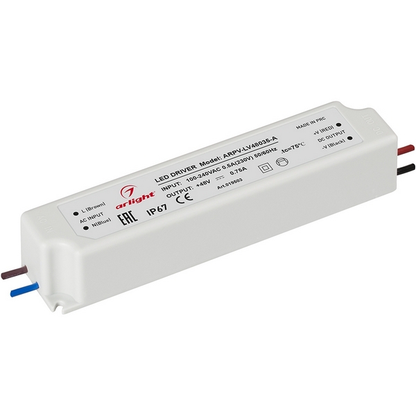 Блок питания ARPV-LV48035-A (48V, 0.8A, 36W) (IP67 Пластик) Arlight ARPV 019503, Белый, ARPV 19503
Блок питания ARPV-LV48035-A (48V, 0.8A, 36W) (IP67 Пластик) Arlight ARPV 019503, Белый, ARPV 19503