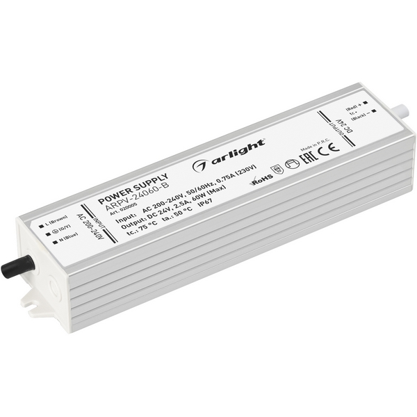 Блок питания ARPV-24060-B (24V, 2.5A, 60W) (Arlight, IP67 Металл, 3 года) 020005, Белый, ARPV 020005
Блок питания ARPV-24060-B (24V, 2.5A, 60W) (Arlight, IP67 Металл, 3 года) 020005, Белый, ARPV 020005