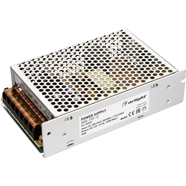 Блок питания ARS-150-12 (12V, 12.5A, 150W) (Arlight, IP20 Сетка, 2 года) 023609, Серый, ARS 023609
Блок питания ARS-150-12 (12V, 12.5A, 150W) (Arlight, IP20 Сетка, 2 года) 023609, Серый, ARS 023609