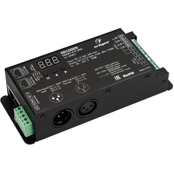 Декодер SMART-K15-DMX (12-36V, 4x8A) (Arlight, IP20 Металл, 5 лет) 023823, Черный, 023823
Декодер SMART-K15-DMX (12-36V, 4x8A) (Arlight, IP20 Металл, 5 лет) 023823, Черный, 023823