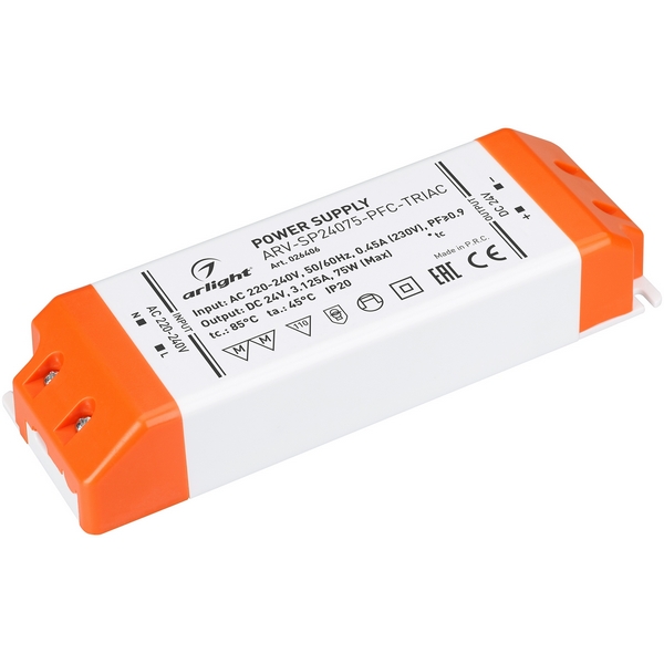 Блок питания ARV-SP24075-PFC-TRIAC (24V, 3.1A, 75W) (IP20 Пластик) Arlight ARV 026406, Белый, ARV 26406
Блок питания ARV-SP24075-PFC-TRIAC (24V, 3.1A, 75W) (IP20 Пластик) Arlight ARV 026406, Белый, ARV 26406