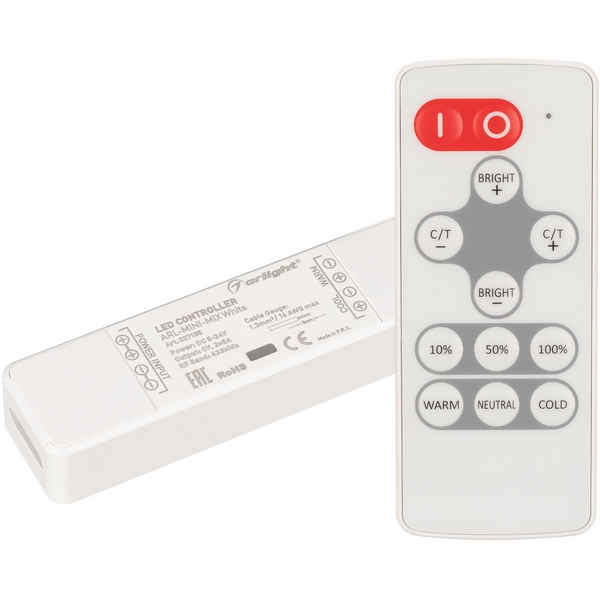 Контроллер ARL-MINI-MIX White (5-24V, 2x5A, RF ПДУ 12кн) (IP20 Пластик) 027185 (Arlight), Белый, 27185 
Контроллер ARL-MINI-MIX White (5-24V, 2x5A, RF ПДУ 12кн) (IP20 Пластик) 027185 (Arlight), Белый, 27185