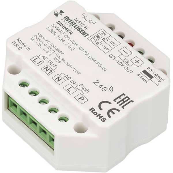 INTELLIGENT ARLIGHT Диммер SMART-0/1-10V-301-72-DIM-PS-IN (230V, 1x3A, 2.4G) (IARL, IP20 Пластик, 5 лет) 028434(1) Arlight, 028434(1)
INTELLIGENT ARLIGHT Диммер SMART-0/1-10V-301-72-DIM-PS-IN (230V, 1x3A, 2.4G) (IARL, IP20 Пластик, 5 лет) 028434(1) Arlight, 028434(1)