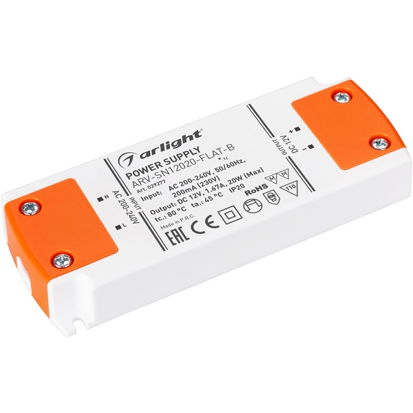 Блок питания ARV-SN12020-FLAT-B (12V, 1.67A, 20W) (Arlight, IP20 Пластик, 3 года) 029277, Белый, ARV-SN 029277
Блок питания ARV-SN12020-FLAT-B (12V, 1.67A, 20W) (Arlight, IP20 Пластик, 3 года) 029277, Белый, ARV-SN 029277