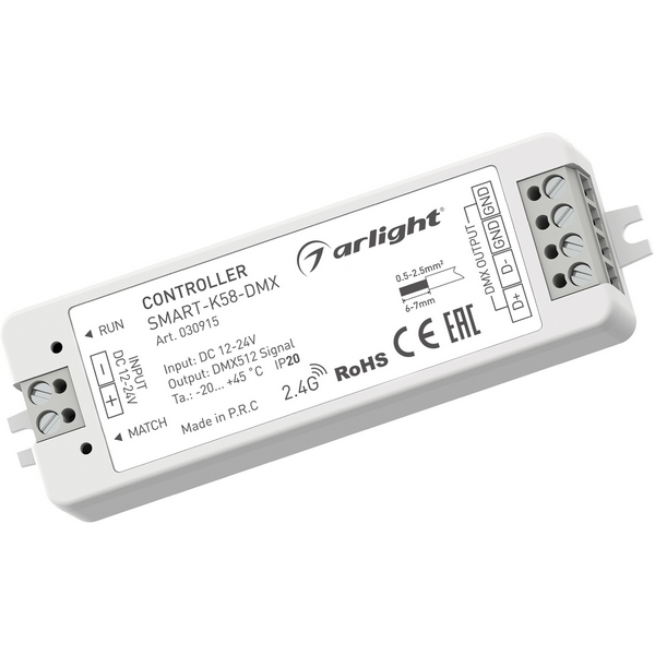 Контроллер SMART-K58-DMX (12-24V, 2.4G) (Arlight, IP20 Пластик, 5 лет) 030915, Белый, 030915
Контроллер SMART-K58-DMX (12-24V, 2.4G) (Arlight, IP20 Пластик, 5 лет) 030915, Белый, 030915