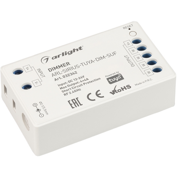 Диммер ARL-SIRIUS-TUYA-DIM-SUF (12-24V, 4x4A, 2.4G) (Arlight, IP20 Пластик, 3 года) 032342, Белый, 032342
Диммер ARL-SIRIUS-TUYA-DIM-SUF (12-24V, 4x4A, 2.4G) (Arlight, IP20 Пластик, 3 года) 032342, Белый, 032342