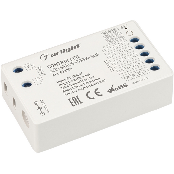 Контроллер ARL-SIRIUS-RGBW-SUF (12-24V, 4x4A, 2.4G) (Arlight, IP20 Пластик, 3 года) 032351, Белый, 032351
Контроллер ARL-SIRIUS-RGBW-SUF (12-24V, 4x4A, 2.4G) (Arlight, IP20 Пластик, 3 года) 032351, Белый, 032351