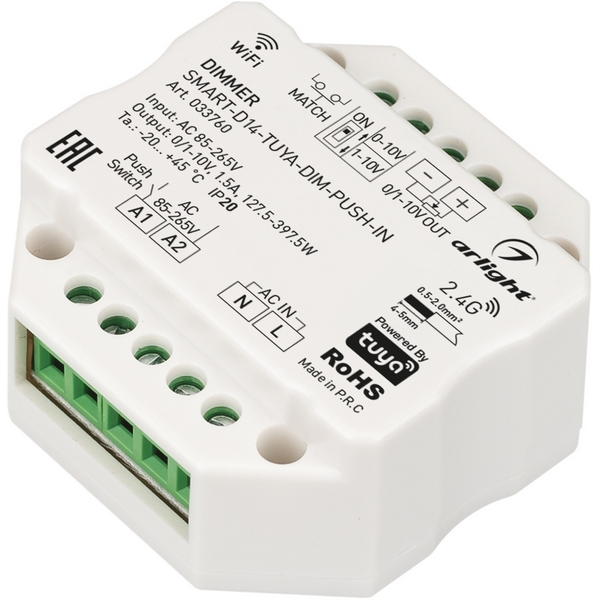 Диммер SMART-D14-TUYA-DIM-PUSH-IN (230V, 1.5A, 0/1-10V, 2.4G) (Arlight, IP20 Пластик, 5 лет) 033760, Белый, 033760
Диммер SMART-D14-TUYA-DIM-PUSH-IN (230V, 1.5A, 0/1-10V, 2.4G) (Arlight, IP20 Пластик, 5 лет) 033760, Белый, 033760