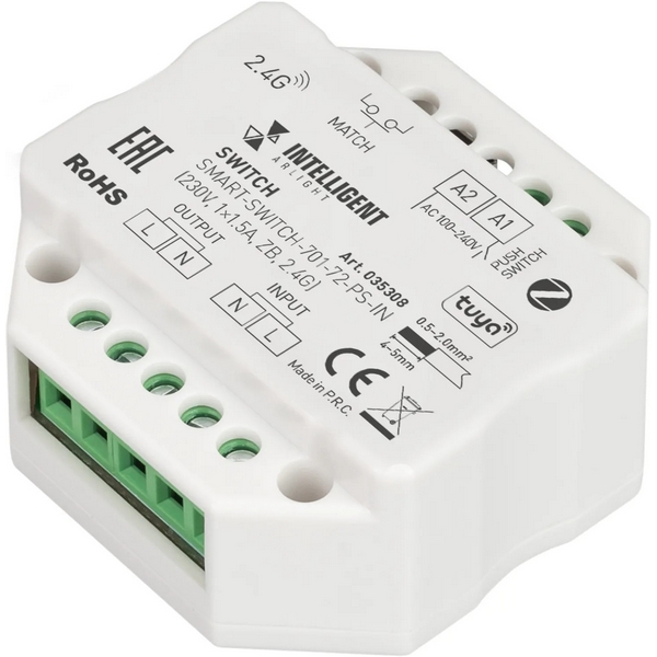 INTELLIGENT ARLIGHT Релейный модуль SMART-SWITCH-701-72-PS-IN (230V, 1x1.5A, ZB, 2.4G) (IARL, Пластик) 035308 Arlight, Белый, 035308
INTELLIGENT ARLIGHT Релейный модуль SMART-SWITCH-701-72-PS-IN (230V, 1x1.5A, ZB, 2.4G) (IARL, Пластик) 035308 Arlight, Белый, 035308