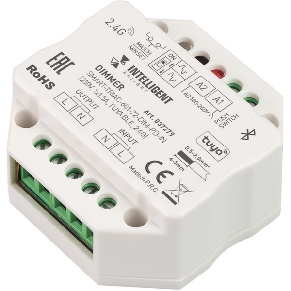 INTELLIGENT Диммер SMART-TRIAC-601-72-DIM-PD-IN (230V, 1x1.5A, TUYA BLE, 2.4G) (IARL, IP20 Пластик, 5 лет) 037279 Arlight, 037279
INTELLIGENT Диммер SMART-TRIAC-601-72-DIM-PD-IN (230V, 1x1.5A, TUYA BLE, 2.4G) (IARL, IP20 Пластик, 5 лет) 037279 Arlight, 037279