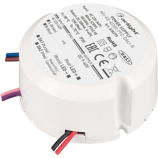 Блок питания ARJ-KE-40300-PFC-DALI-R (12W, 9-40V, 0.3A) (Arlight, IP20 Пластик, 3 года) 038299, 038299
Блок питания ARJ-KE-40300-PFC-DALI-R (12W, 9-40V, 0.3A) (Arlight, IP20 Пластик, 3 года) 038299, 038299