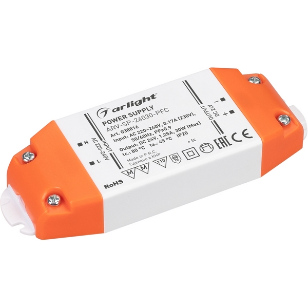 Блок питания ARV-SP-24030-PFC (24V, 1.25A, 30W) (Arlight, IP20 Пластик, 5 лет) 038816, ARV-SP 038816
Блок питания ARV-SP-24030-PFC (24V, 1.25A, 30W) (Arlight, IP20 Пластик, 5 лет) 038816, ARV-SP 038816