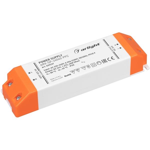 Блок питания ARV-SP-24040-PFC (24V, 1.67A, 40W) (Arlight, IP20 Пластик, 5 лет) 039237, ARV-SP 039237
Блок питания ARV-SP-24040-PFC (24V, 1.67A, 40W) (Arlight, IP20 Пластик, 5 лет) 039237, ARV-SP 039237