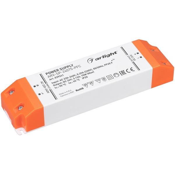 Блок питания ARV-SP-24075-PFC (24V, 3.12A, 75W) (Arlight, IP20 Пластик, 5 лет) 039241, ARV-SP 039241
Блок питания ARV-SP-24075-PFC (24V, 3.12A, 75W) (Arlight, IP20 Пластик, 5 лет) 039241, ARV-SP 039241