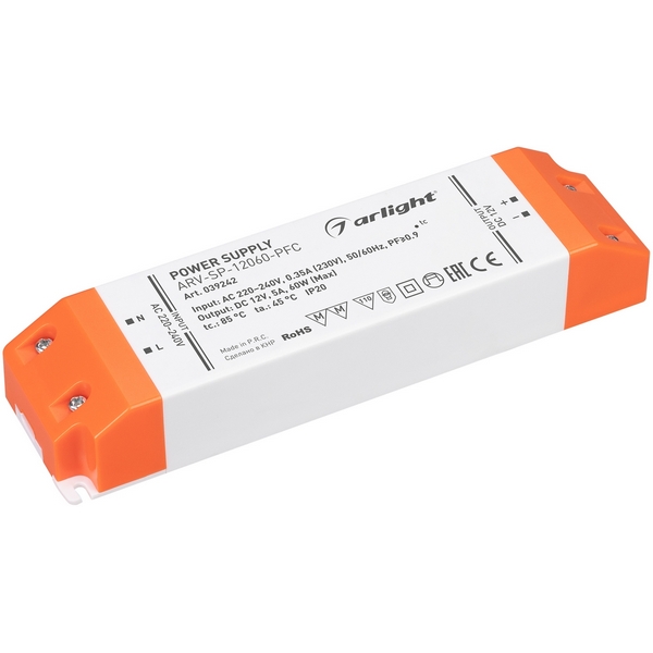Блок питания ARV-SP-12060-PFC (12V, 5A, 60W) (Arlight, IP20 Пластик, 5 лет) 039242, ARV-SP 039242
Блок питания ARV-SP-12060-PFC (12V, 5A, 60W) (Arlight, IP20 Пластик, 5 лет) 039242, ARV-SP 039242