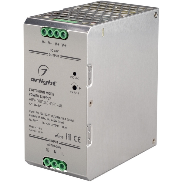 Блок питания ARV-DRP240-PFC-48 (48V, 5A, 240W) (Arlight, IP20 Металл, 5 лет) 044599, ARV 044599
Блок питания ARV-DRP240-PFC-48 (48V, 5A, 240W) (Arlight, IP20 Металл, 5 лет) 044599, ARV 044599