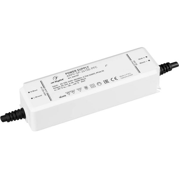 Блок питания ARPV-SP-24150-PFC (24V, 6.3A, 150W) (Arlight, IP67 Пластик, 5 лет) 046107, ARPV 046107
Блок питания ARPV-SP-24150-PFC (24V, 6.3A, 150W) (Arlight, IP67 Пластик, 5 лет) 046107, ARPV 046107