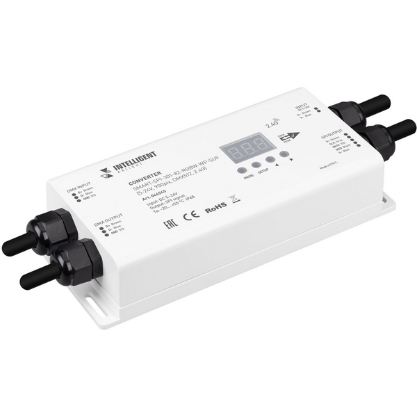 INTELLIGENT ARLIGHT Конвертер SMART-SPI-301-82-RGBW-WP-SUF (5-24V, 900pix, DMX512, 2.4G) (IARL, IP65 Пластик, 5 лет) 046545 Arlight, 046545
INTELLIGENT ARLIGHT Конвертер SMART-SPI-301-82-RGBW-WP-SUF (5-24V, 900pix, DMX512, 2.4G) (IARL, IP65 Пластик, 5 лет) 046545 Arlight, 046545