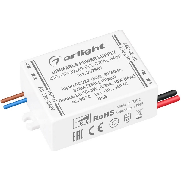 Блок питания ARPJ-SP-39260-PFC-TRIAC-MINI (10W, 20-39V, 260mA) (Arlight, IP65 Пластик, 5 лет) 047587, ARPJ 047587
Блок питания ARPJ-SP-39260-PFC-TRIAC-MINI (10W, 20-39V, 260mA) (Arlight, IP65 Пластик, 5 лет) 047587, ARPJ 047587