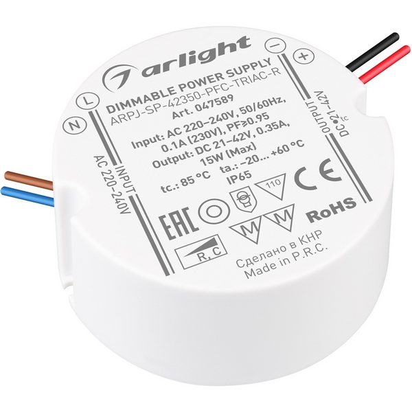 Блок питания ARPJ-SP-42350-PFC-TRIAC-R (15W, 21-42V, 350mA) (Arlight, IP65 Пластик, 5 лет) 047589, ARPJ 047589
Блок питания ARPJ-SP-42350-PFC-TRIAC-R (15W, 21-42V, 350mA) (Arlight, IP65 Пластик, 5 лет) 047589, ARPJ 047589