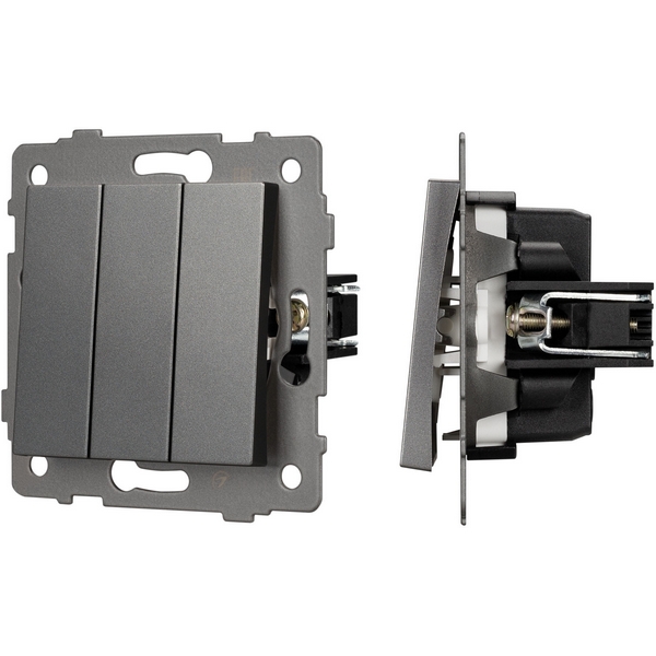 Механизм выключателя встраиваемый трехклавишный непроходной SWT-MK03-PL-GR-V (250V, 10A) Arlight 049898, Серый, 049898 
Механизм выключателя встраиваемый трехклавишный непроходной SWT-MK03-PL-GR-V (250V, 10A) Arlight 049898, Серый, 049898