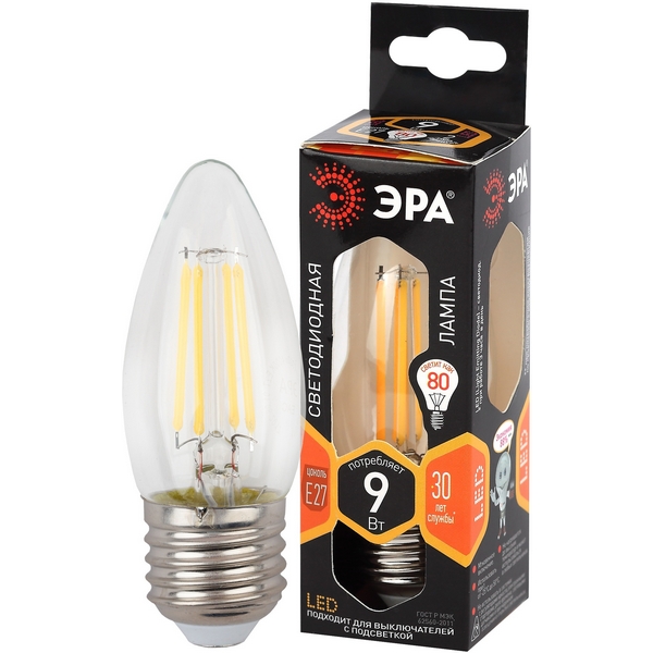 Лампочка светодиодная филаментная E27 9W ЭРА F-LED B35-9w-827-E27, F-LED B35-9w-827-E27
Лампочка светодиодная филаментная E27 9W ЭРА F-LED B35-9w-827-E27, F-LED B35-9w-827-E27