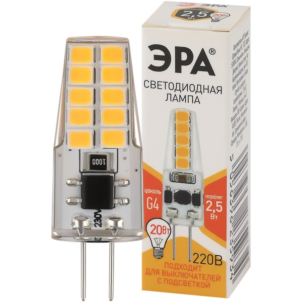 Лампочка светодиодная G4 2,5W ЭРА LED-JC-2,5W-220V-SLC-827-G4, LED-JC-2,5W-220V-SLC-827-G4
Лампочка светодиодная G4 2,5W ЭРА LED-JC-2,5W-220V-SLC-827-G4, LED-JC-2,5W-220V-SLC-827-G4