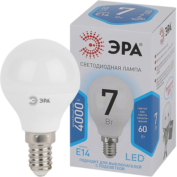 Лампочка светодиодная E14 7W ЭРА LED P45-7W-840-E14, LED P45-7W-840-E14 
Лампочка светодиодная E14 7W ЭРА LED P45-7W-840-E14, LED P45-7W-840-E14