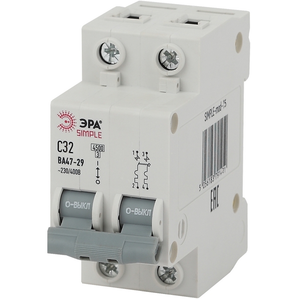 Автоматический выключатель 2P 32A C 4,5кА ЭРА SIMPLE-mod-15, SIMPLE-mod-15
Автоматический выключатель 2P 32A C 4,5кА ЭРА SIMPLE-mod-15, SIMPLE-mod-15