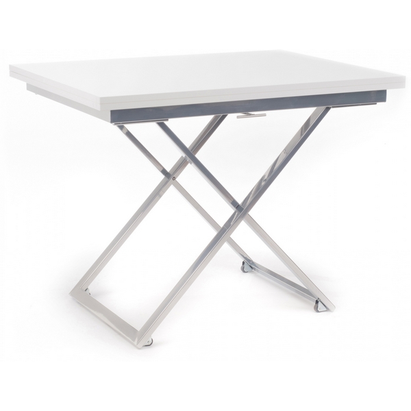 Стол-трансформер подъемно-раскладной (раскрытая книга) Левмар Compact D78/S59 белый/опоры серебро (прямоугольная столешница, I I-образная опора) Levmar, COMPACT 7125110705