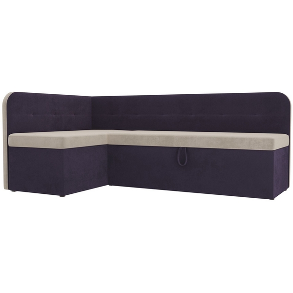 Кухонный угловой диван Форест левый (основа велюр бежевый, компаньон велюр фиолетовый) Лига Диванов 107078L, Форест 107078L