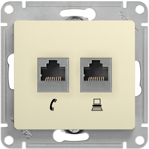 Розетка телефонная RJ-11 + Ethernet RJ-45 (бежевый) Systeme Electric Glossa GSL000285, Glossa GSL000285
Розетка телефонная RJ-11 + Ethernet RJ-45 (бежевый) Systeme Electric Glossa GSL000285, Glossa GSL000285