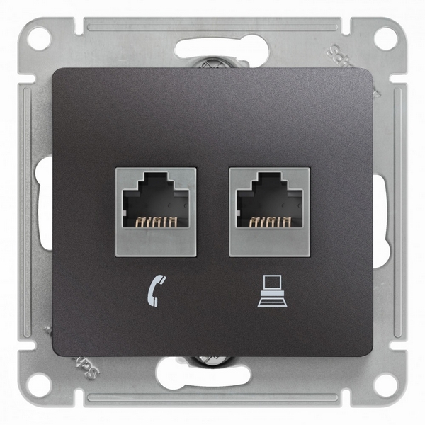 Розетка телефонная RJ-11 + Ethernet RJ-45 (графит) Systeme Electric Glossa GSL001385, Черный, Glossa GSL001385
Розетка телефонная RJ-11 + Ethernet RJ-45 (графит) Systeme Electric Glossa GSL001385, Черный, Glossa GSL001385