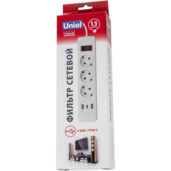 Сетевой фильтр шнур 1,5м (Пвс 3х0,75), 3 гнезда, с/з, 2USB+1TYPE C, 10A, 2500Вт. белый/серый Uniel Standard S-GSR3-1,5 U2C1 WHITE/GREY, Standard S-GSR3-1,5 U2C1 WHITE/GREY
Сетевой фильтр шнур 1,5м (Пвс 3х0,75), 3 гнезда, с/з, 2USB+1TYPE C, 10A, 2500Вт. белый/серый Uniel Standard S-GSR3-1,5 U2C1 WHITE/GREY, Standard S-GSR3-1,5 U2C1 WHITE/GREY