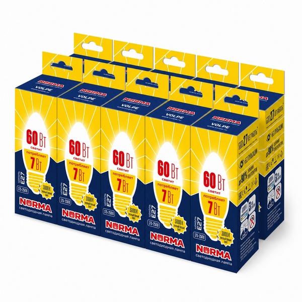 Лампочка светодиодная E27 7Вт Volpe NORMA LED-C37-7W/WW/E27/FR/NR SET10, Norma LED-C37-7W/WW/E27/FR/NR SET10
Лампочка светодиодная E27 7Вт Volpe NORMA LED-C37-7W/WW/E27/FR/NR SET10, Norma LED-C37-7W/WW/E27/FR/NR SET10