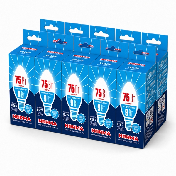 Лампочка светодиодная E27 9Вт Volpe NORMA LED-C37-9W/NW/E27/FR/NR SET10, Norma LED-C37-9W/NW/E27/FR/NR SET10
Лампочка светодиодная E27 9Вт Volpe NORMA LED-C37-9W/NW/E27/FR/NR SET10, Norma LED-C37-9W/NW/E27/FR/NR SET10