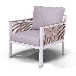 Изображение товара "Сан Ремо" кресло плетеное из роупа садовое, каркас алюминий белый, роуп бежевый, ткань бежевая 4SIS арт.УТ-00000521