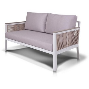 Изображение товара Диван 2-местный плетеный из роупа, каркас алюминий белый, роуп бежевый, ткань бежевая 4SIS Сан Ремо GFS4762S