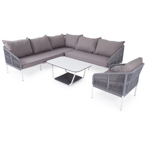 Изображение товара Модульная угловая лаунж-зона из роупа (веревки), цвет светло-серый 4SIS Канны KAN-S5C1T1-5-SET H-gray