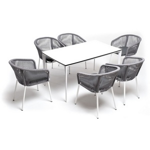 Изображение товара Обеденная группа на 6 персон со стульями Марсель, каркас белый, роуп светло-серый 4SIS Малага MAL-CM6T1-7-SET H-gray
