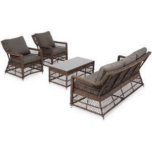 Изображение товара Лаунж-зона из искусственного ротанга, цвет коричневый 4SIS Гранд Латте GLS3C2T-4-SET brown