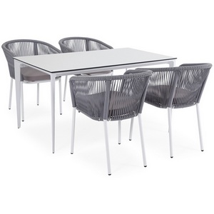 Изображение товара Обеденная группа на 4 персоны со стульями Марсель, каркас белый, роуп светло-серый 4SIS Малага MAL-CM4T1-5-SET H-gray