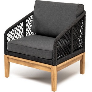 Изображение товара "Канны" кресло плетеное из роупа (узелки), основание дуб, роуп темно-серый круглый, ткань серая 4SIS арт.УТ-00004750